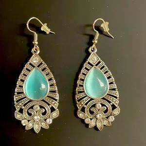 Blue Silver Rhinestone Dangling Earrings